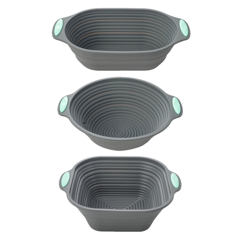 Silikoninis tešlos fermentacijos krepšelis su rotango imitacija, sulankstomas, apvalios arba kvadratinės formos, Europos stiliaus kepimui duonai ir pyragams