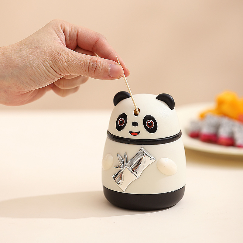 Кутия за клечки за зъби – карикатурен дизайн Гигантска панда, механизъм за натискане, пластмаса, произход Гуандун, възможност за персонализация