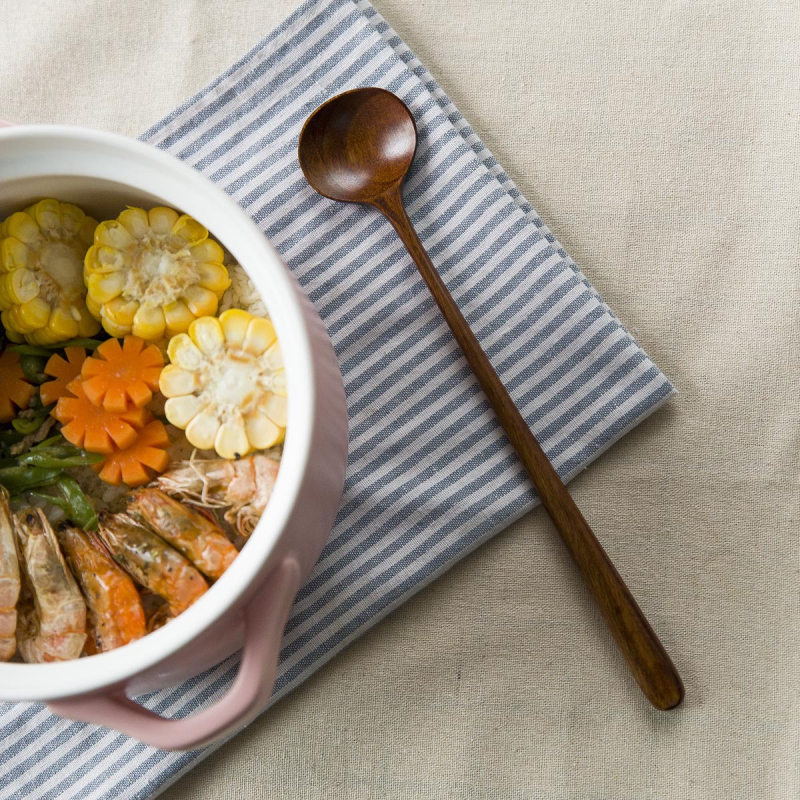 Virtuvės šaukštas su ilgu kotu japonišku stiliumi, medinis, rankų darbas, logotipo spauda, pritaikoma apdirba, aukštos temperatūros atsparumas