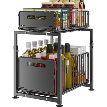 Δύο-επίπεδο ράφι κάτω από τον νεροχύτη, συρόμενο τηλεσκοπικό, από χάλυβα άνθρακα, εγκατάσταση σε δάπεδο, για κουζίνα και μπάνιο, πολλαπλών χρήσεων