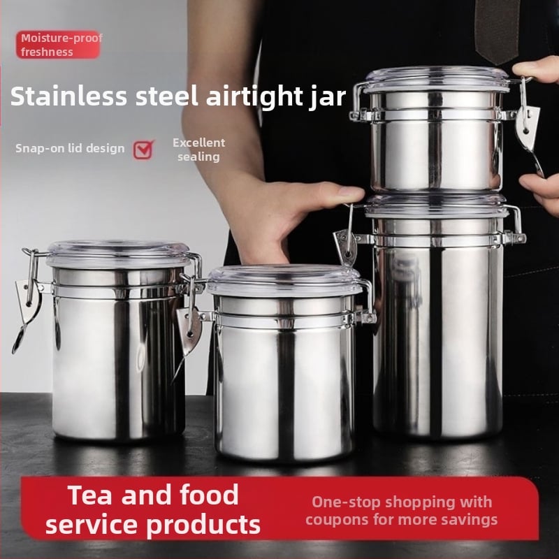 Nerūdijančio plieno apvalus laikymo indas su magnetiniu uždarymu — šiuolaikinis minimalistinis dizainas; pritaikymas prieinamas.