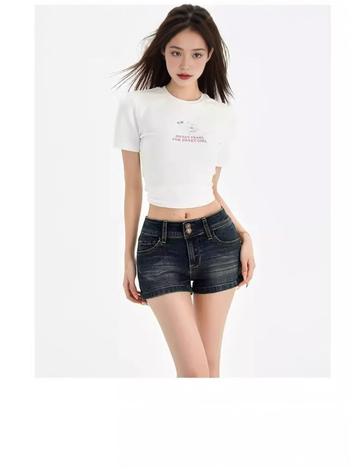 Γυναικείοι τζιν σορτς από denim, βαμβάκι-σπαντέξ, κολακευτικό σώμα, χαμηλή μέση, διπλό κουμπί και φερμουάρ, Α-γραμμή