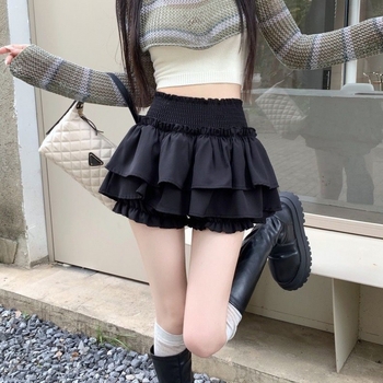 Φούστα Cake με υψηλή μέση και αδυνατιστική γραμμή, μονόχρωμη, μίνι μήκος, 95% πολυεστέρας, Καλοκαίρι 2024