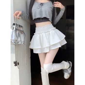 Φούστα Cake με υψηλή μέση και αδυνατιστική γραμμή, μονόχρωμη, μίνι μήκος, 95% πολυεστέρας, Καλοκαίρι 2024