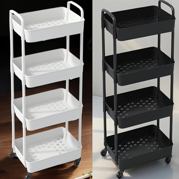 Πλαστική 5-όροφη φορητή τροχήλατη μονάδα αποθήκευσης με διπλές λαβές, περιστρεφόμενη βάση δαπέδου (PP)