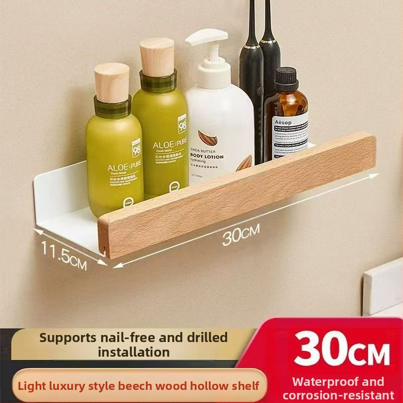 Massīvā koka uzglabāšanas plaukts – valriekstu koks, plašāks dizains, sienas piestiprināšana bez urbšanas, paredzēts vannas istabai izlietnei, 1 līmenis, slodze 15 kg, modelis 1016, virsma: koka vaskošana ar eļļu