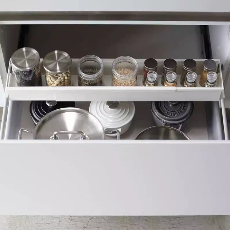 Virtuvės stalčiaus laikiklis su sluoksniu, ištraukiama atskyrimo lentyna, be gręžimo (Prekės ženklas Likewei; Medžiaga: anglies plienas; Stilius: šiuolaikinis paprastumas; Funkcija: be gręžimo; Kategorija: prieskonių laikiklis)