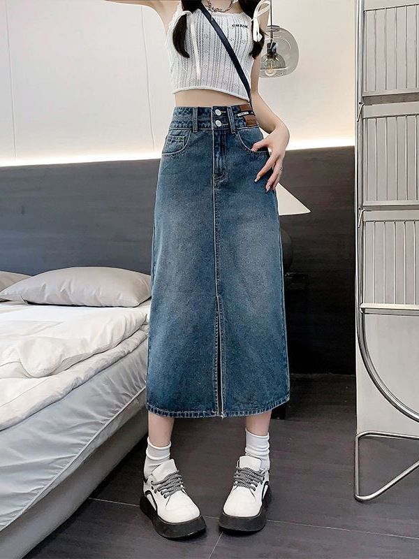 Γυναικεία φούστα τζιν με Mercerized ύφασμα, υψηλή μέση, μεσαίο μήκος, βαμβάκι 90–95%, Άνοιξη 2025