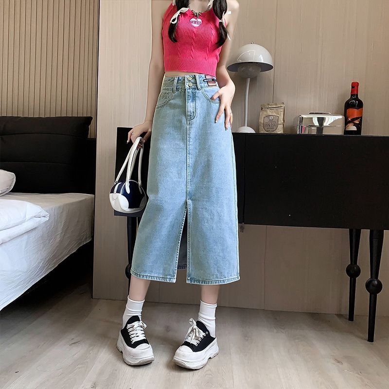 Γυναικεία φούστα τζιν με Mercerized ύφασμα, υψηλή μέση, μεσαίο μήκος, βαμβάκι 90–95%, Άνοιξη 2025