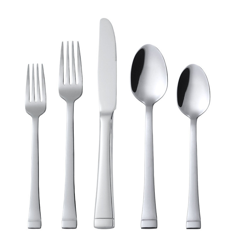 Buyer Star 304 nerūdijančio plieno vakarietiški stalo įrankiai rinkinys – 1 peilis, 2 šakutės, 2 šaukštai, šiuolaikiškas minimalistinis stilius, veidrodinis poliravimas