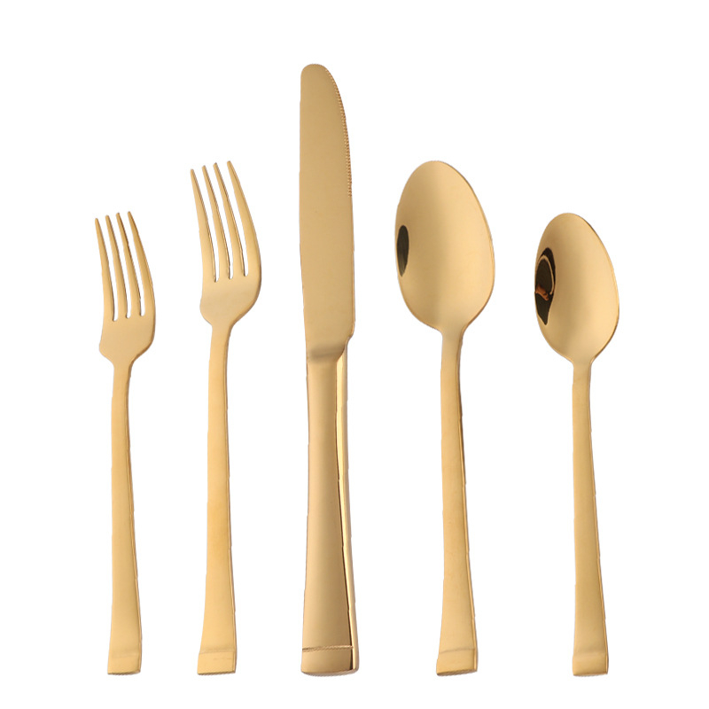 Buyer Star 304 nerūdijančio plieno vakarietiški stalo įrankiai rinkinys – 1 peilis, 2 šakutės, 2 šaukštai, šiuolaikiškas minimalistinis stilius, veidrodinis poliravimas