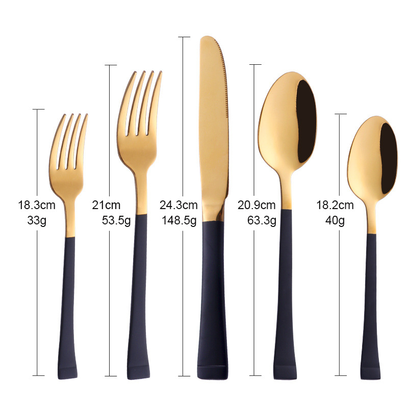 Buyer Star 304 nerūdijančio plieno vakarietiški stalo įrankiai rinkinys – 1 peilis, 2 šakutės, 2 šaukštai, šiuolaikiškas minimalistinis stilius, veidrodinis poliravimas