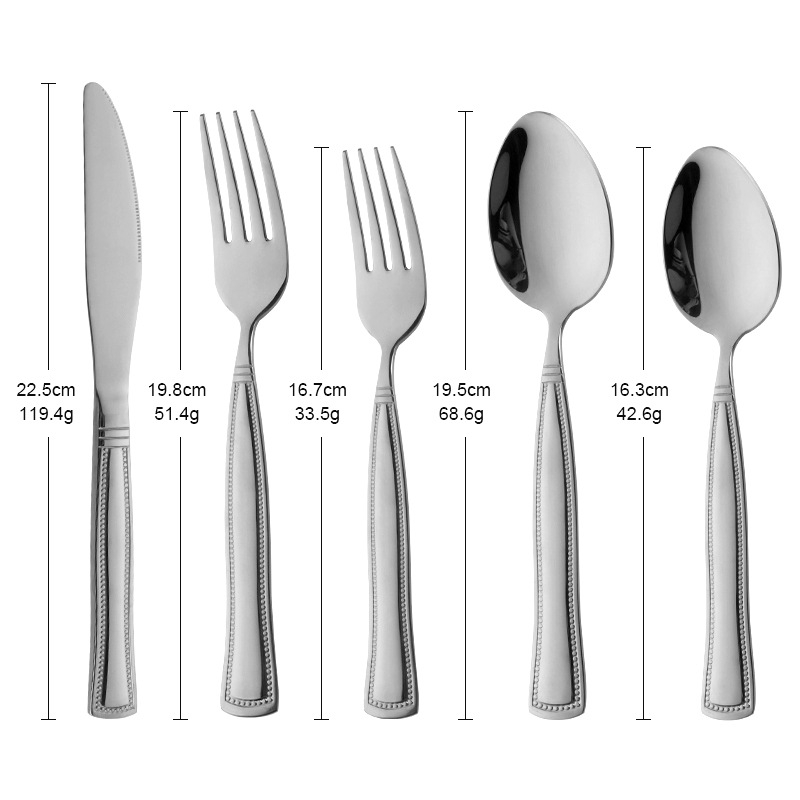 Buyer Star 304 nerūdijančio plieno vakarietiški stalo įrankiai rinkinys – 1 peilis, 2 šakutės, 2 šaukštai, šiuolaikiškas minimalistinis stilius, veidrodinis poliravimas