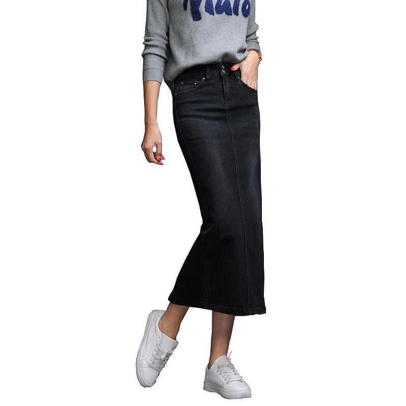 Ženska traper suknja visokog struka, elastična, sa stražnjim prorezom, korejski stil casual, prikladna za proljeće i jesen
