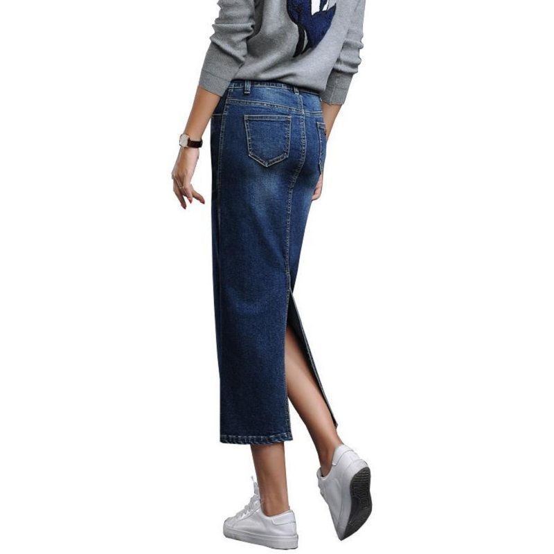 Ženska traper suknja visokog struka, elastična, sa stražnjim prorezom, korejski stil casual, prikladna za proljeće i jesen