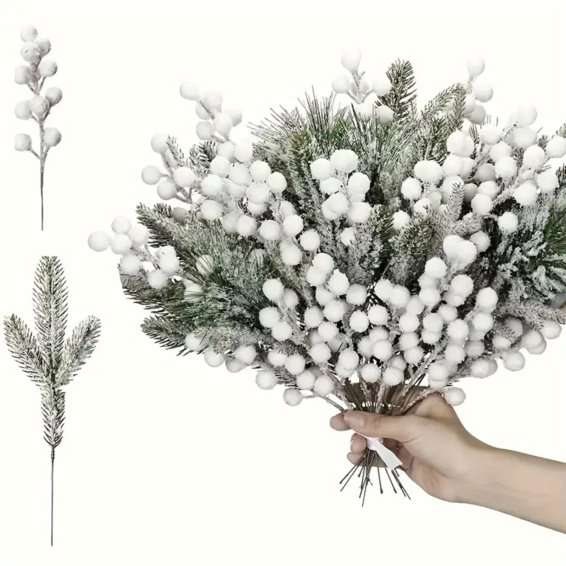 Umjetna grana Božićnog drveta – buket snježnog cvijeća i bobica; Šifra proizvoda: myc-615; Materijali: plastika, PVC, pjena, borove igle; Stilovi: pastoralno, moderni minimalistički, moderno umjetničko, američki seoski