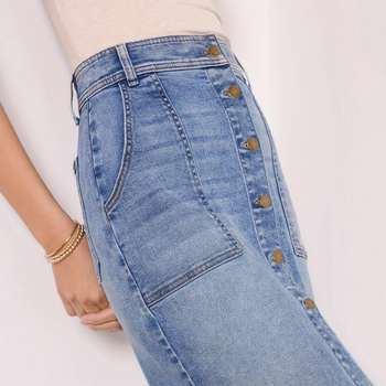 Τζιν φούστα Bodycon, midi μήκος, βαμβάκι και σπάντεξ, πλυνεόμενη, street trendy στυλ