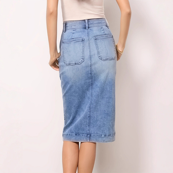 Τζιν φούστα Bodycon, midi μήκος, βαμβάκι και σπάντεξ, πλυνεόμενη, street trendy στυλ