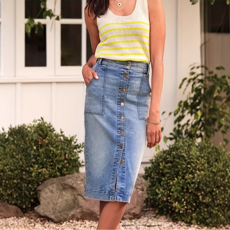 Τζιν φούστα Bodycon, midi μήκος, βαμβάκι και σπάντεξ, πλυνεόμενη, street trendy στυλ