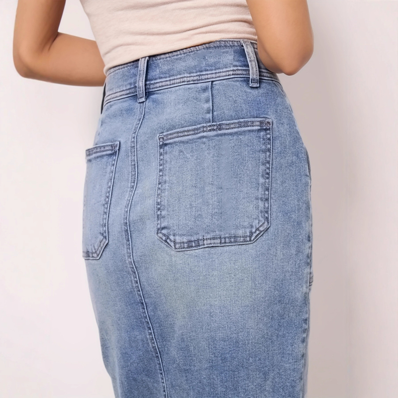 Τζιν φούστα Bodycon, midi μήκος, βαμβάκι και σπάντεξ, πλυνεόμενη, street trendy στυλ