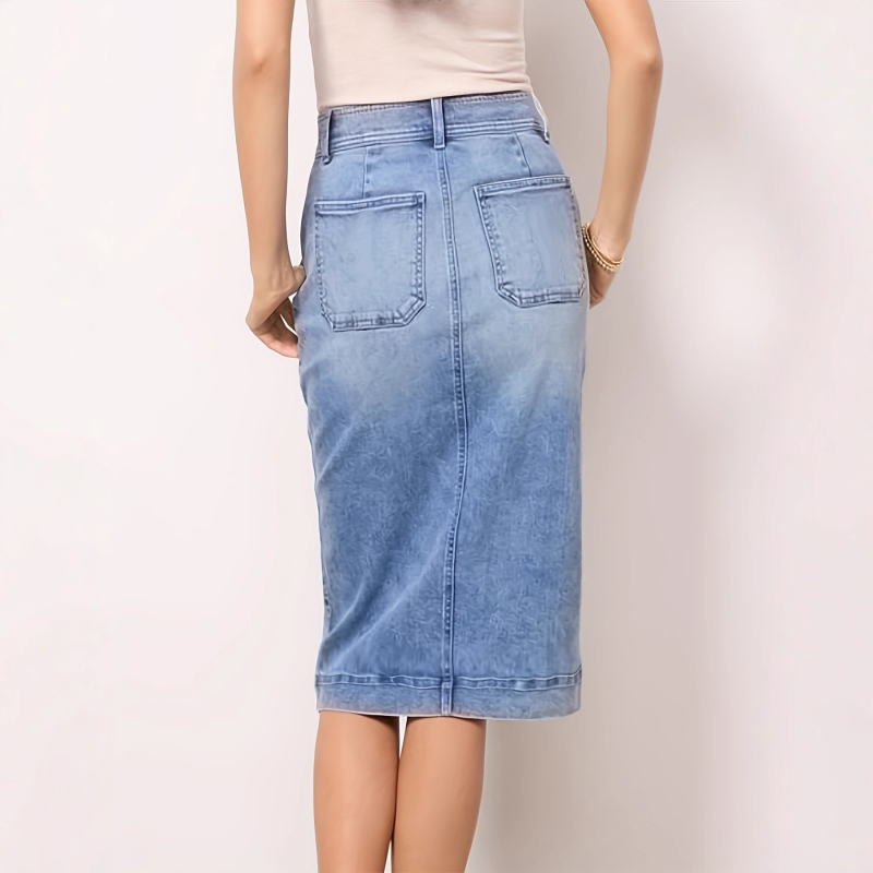 Τζιν φούστα Bodycon, midi μήκος, βαμβάκι και σπάντεξ, πλυνεόμενη, street trendy στυλ