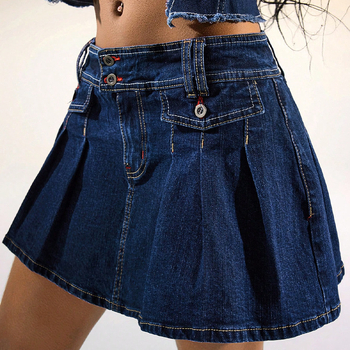 Μίνι φούστα γραμμής Α με υψηλή μέση, μονόχρωμη βαμβακερή σύνθεση 95%+, καλοκαίρι 2025, ιαπωνοκορεατικό casual στυλ