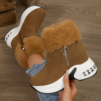 Дамски зимни снегоботи, замшев връх, висок маншет, подплатени с изкуствен пух, среден ток 3-5 см