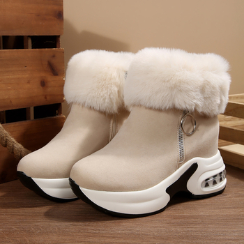 Дамски зимни снегоботи, замшев връх, висок маншет, подплатени с изкуствен пух, среден ток 3-5 см