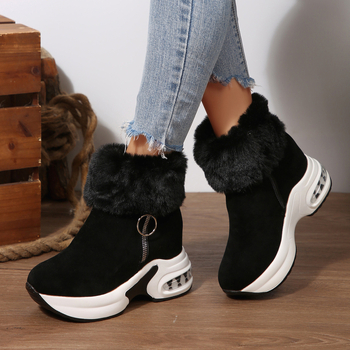 Дамски зимни снегоботи, замшев връх, висок маншет, подплатени с изкуствен пух, среден ток 3-5 см