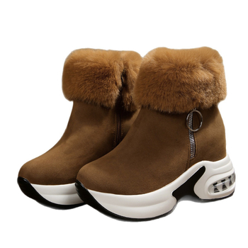 Дамски зимни снегоботи, замшев връх, висок маншет, подплатени с изкуствен пух, среден ток 3-5 см
