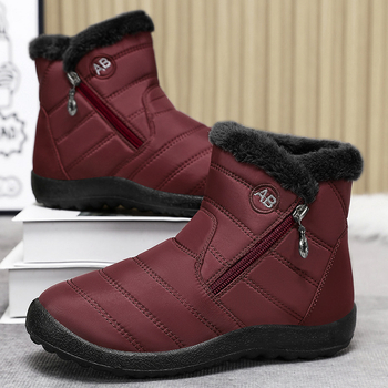 Дамски памучни ботуши с висок връх за зима, горно платно, подплата от изкуствен пух, стелка от изкуствен пух, подметка полиуретан