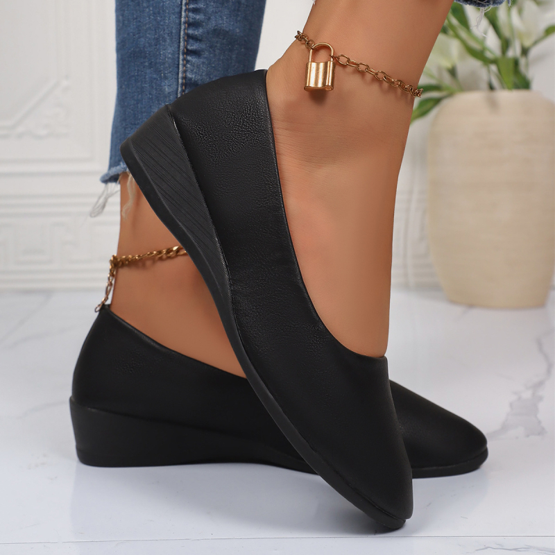 Fuxuan ženske PU ravne cipele, kvadratni vrh, slip-on, 3–5 cm klinasti pet, PU ulošak