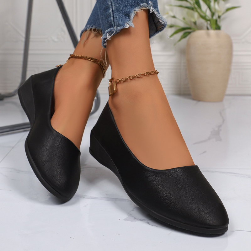 Fuxuan ženske PU ravne cipele, kvadratni vrh, slip-on, 3–5 cm klinasti pet, PU ulošak