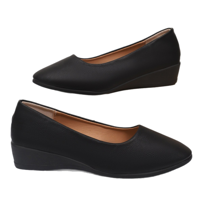 Fuxuan ženske PU ravne cipele, kvadratni vrh, slip-on, 3–5 cm klinasti pet, PU ulošak