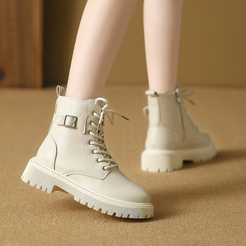 Μποτάκια Μάρτιν γυναικείων, μέχρι τη μέση της γάμπας, βρετανικού στυλ με φαρδιά σόλα, PU επάνω, πλαϊνό φερμουάρ, στρογγυλή μύτη, ύψος τακουνιού 3–5 εκ