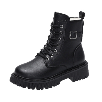 Μποτάκια Μάρτιν γυναικείων, μέχρι τη μέση της γάμπας, βρετανικού στυλ με φαρδιά σόλα, PU επάνω, πλαϊνό φερμουάρ, στρογγυλή μύτη, ύψος τακουνιού 3–5 εκ