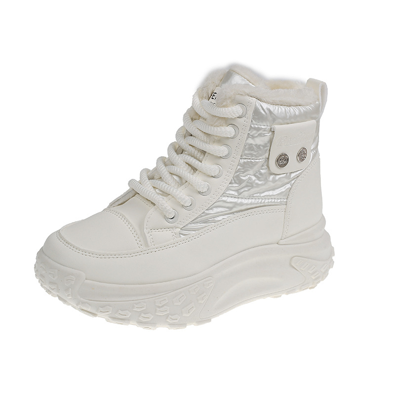 Sieviešu sniega zābaki ar fleece iekšējo oderi, augsts augšdaļas, PU augšējā daļa, gumijas zole, bieza zole, ziemas 2025