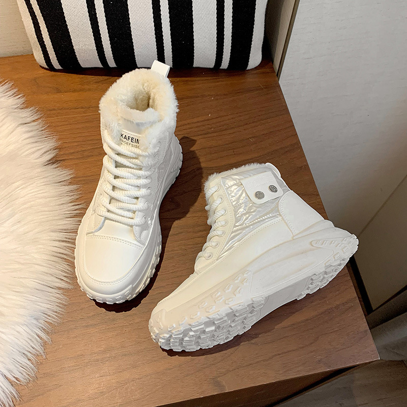 Sieviešu sniega zābaki ar fleece iekšējo oderi, augsts augšdaļas, PU augšējā daļa, gumijas zole, bieza zole, ziemas 2025