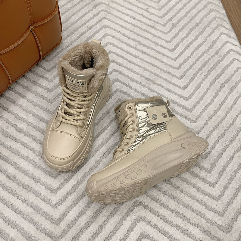 Sieviešu sniega zābaki ar fleece iekšējo oderi, augsts augšdaļas, PU augšējā daļa, gumijas zole, bieza zole, ziemas 2025