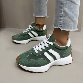 Γυναικείες casual dad shoes με καμβά πάνω, στρογγύλη μύτη, διχτυωμένη επένδυση, μπροστινό κορδόνι-κλείσιμο, σόλα πλατφόρμα TPR