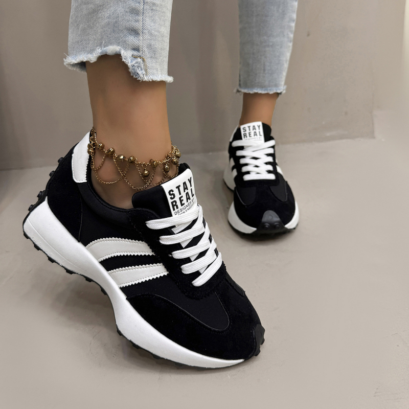 Ženske casual dad shoes, platneni gornji dio, zaobljena prst, mrežasta podstava, prednje vezanje šnama, TPR potplat s platformom