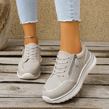 Női mindennapi sportcipő kerek orrú, PU felsőrész, textil bélés, gumitalp, fűzős zárás