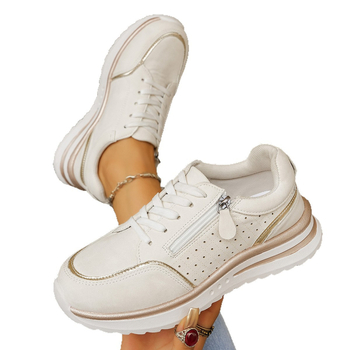Γυναικεία καθημερινά παπούτσια με κορδόνια, στρογγυλή μύτη, PU πάνω μέρος, υφασμάτινη επένδυση, καουτσούκ σόλα