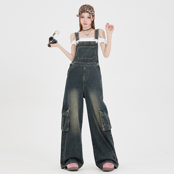 Γυναικείοι ολόσωμοι τζιν σε αμερικανικό ρετρό στυλ, πλυμένοι, υψηλή μέση, φαρδιά παντελόνια, φθινόπωρο 2024