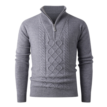 Pulover tricotat masculin cu guler înalt, croială lejeră, mâneci lungi, finisaj fără cute, țesătură modal