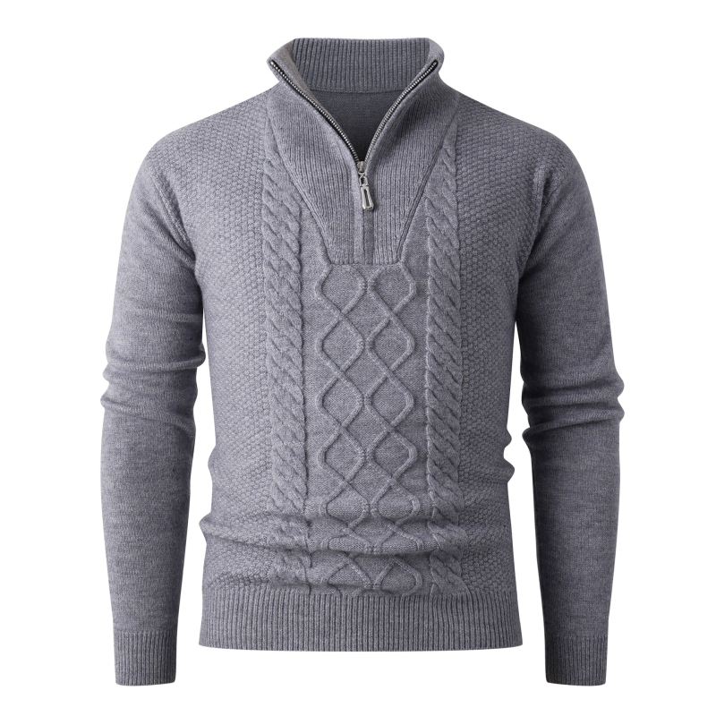 Pulover tricotat masculin cu guler înalt, croială lejeră, mâneci lungi, finisaj fără cute, țesătură modal
