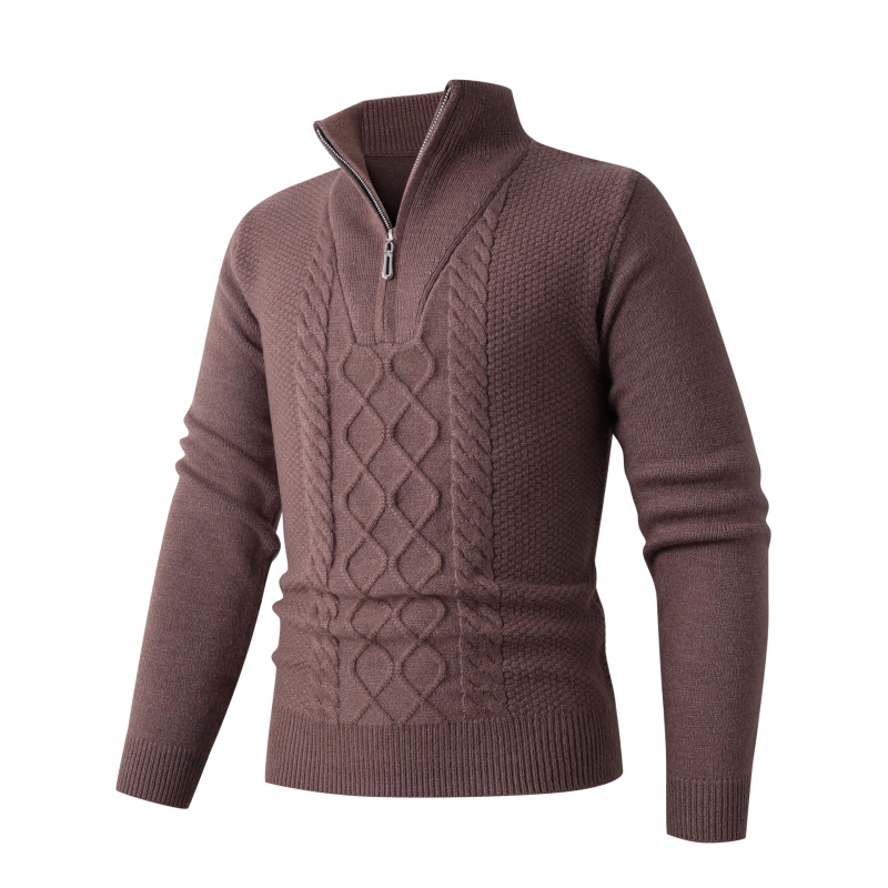 Pulover tricotat masculin cu guler înalt, croială lejeră, mâneci lungi, finisaj fără cute, țesătură modal
