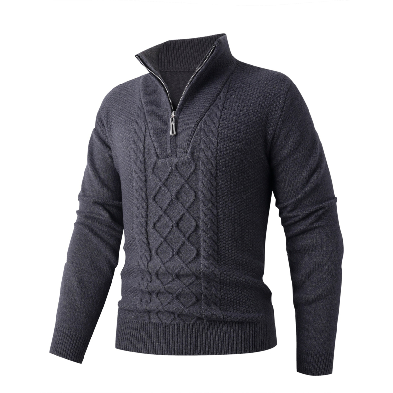 Pulover tricotat masculin cu guler înalt, croială lejeră, mâneci lungi, finisaj fără cute, țesătură modal