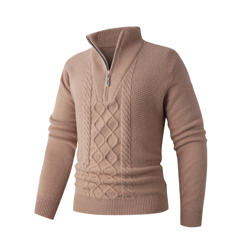Pulover tricotat masculin cu guler înalt, croială lejeră, mâneci lungi, finisaj fără cute, țesătură modal