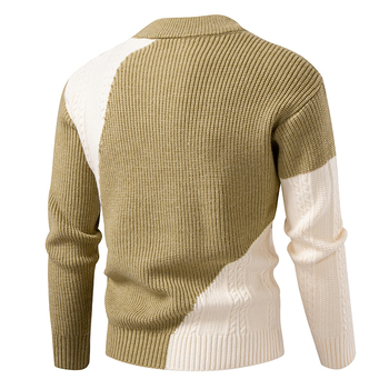 Пуловер в корейски стил, свободна кройка, полу висока яка, дебел плат, цветово блокиране